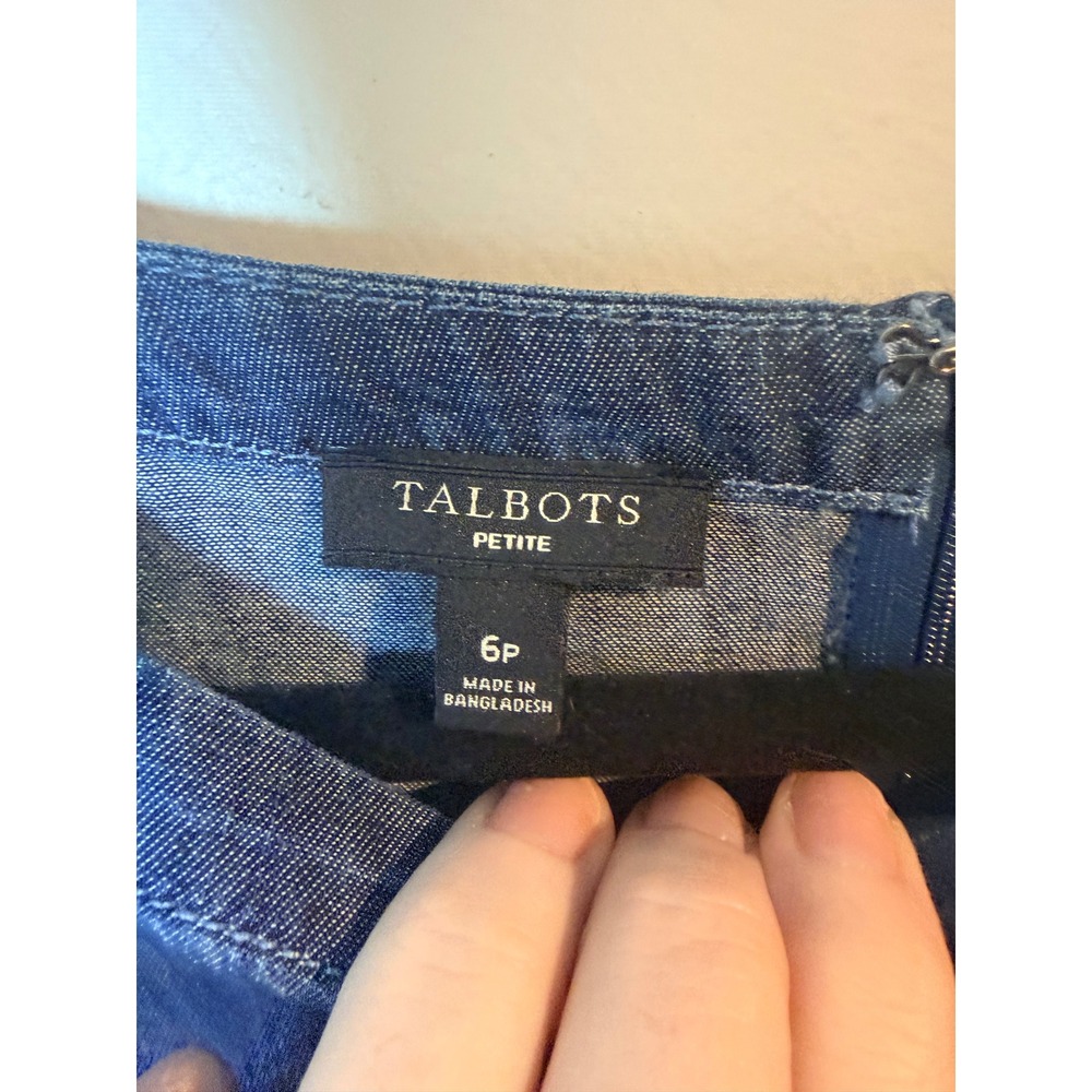 Talbots Petite Womens Blue Cotton Denim Square Neck Button Sleeve Dress 6P - Picture 4 of 9
